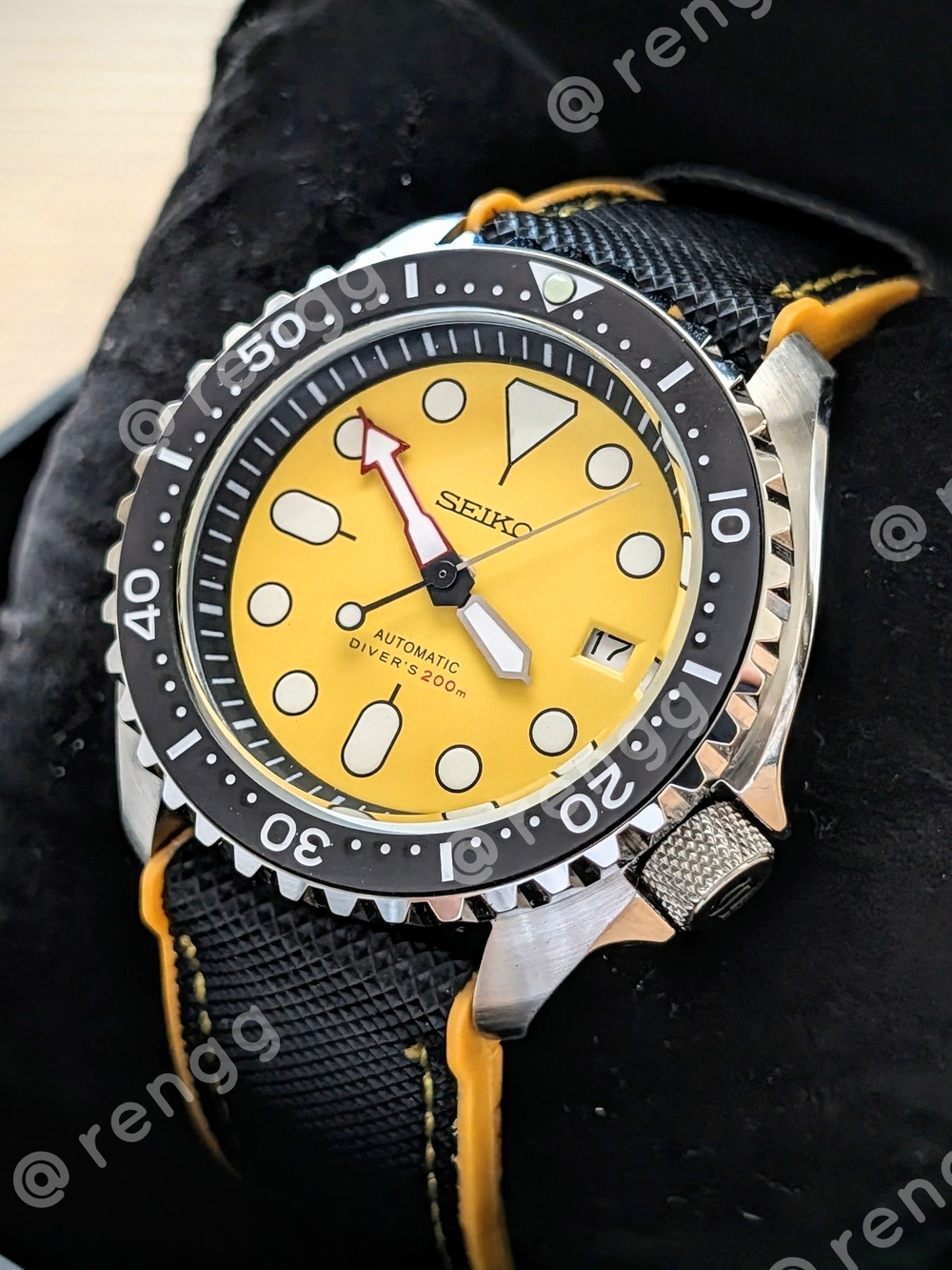 42mm Automatic Seiko Black Yellow  Diver's Mod Watch Sapphire